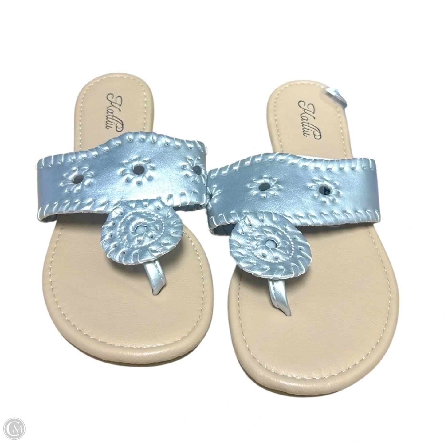 Sandals Flats By KATLIU In Silver & Tan, Size: 7