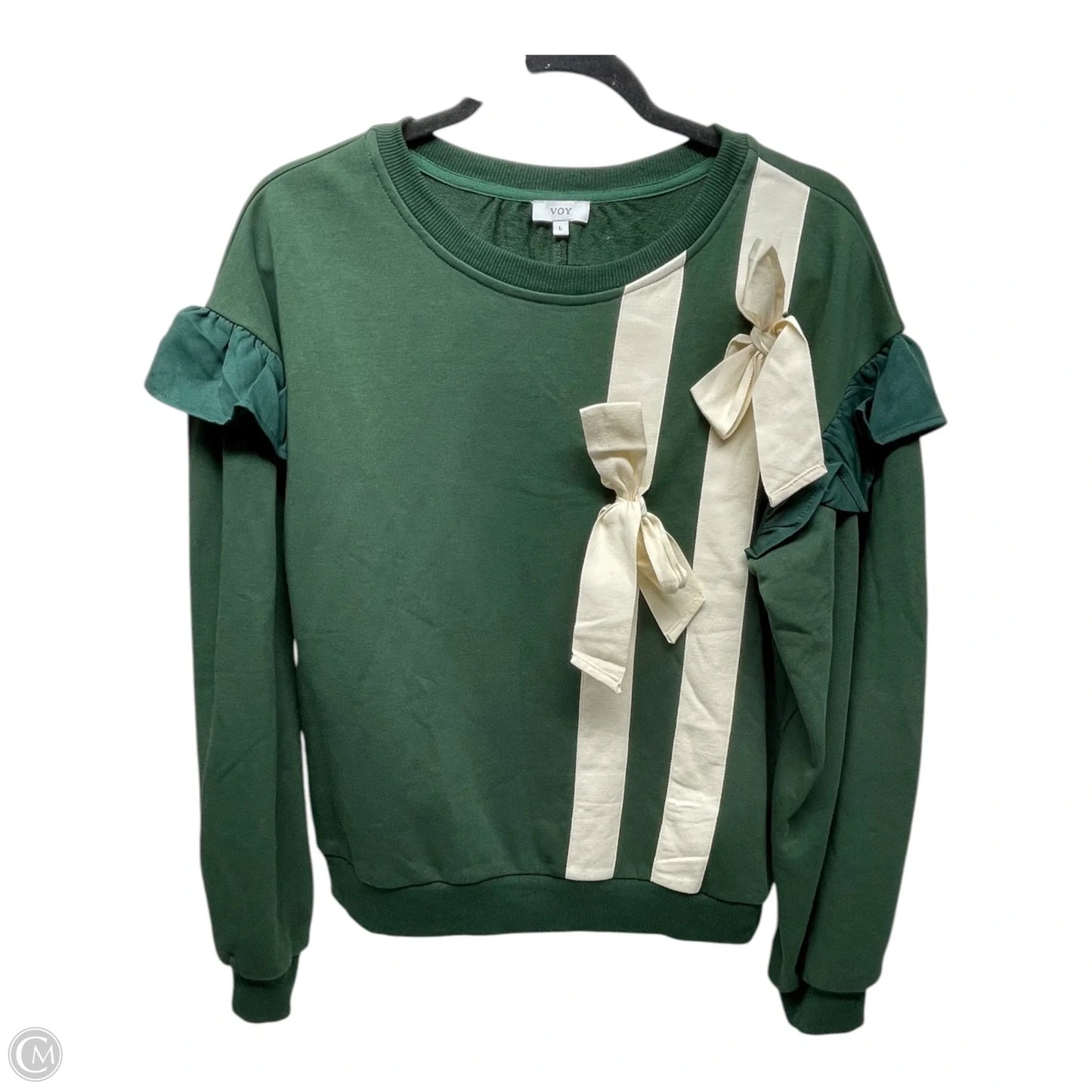 Sweatshirt Crewneck By Voy In Cream & Green, Size: L