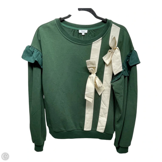 Sweatshirt Crewneck By Voy In Cream & Green, Size: L