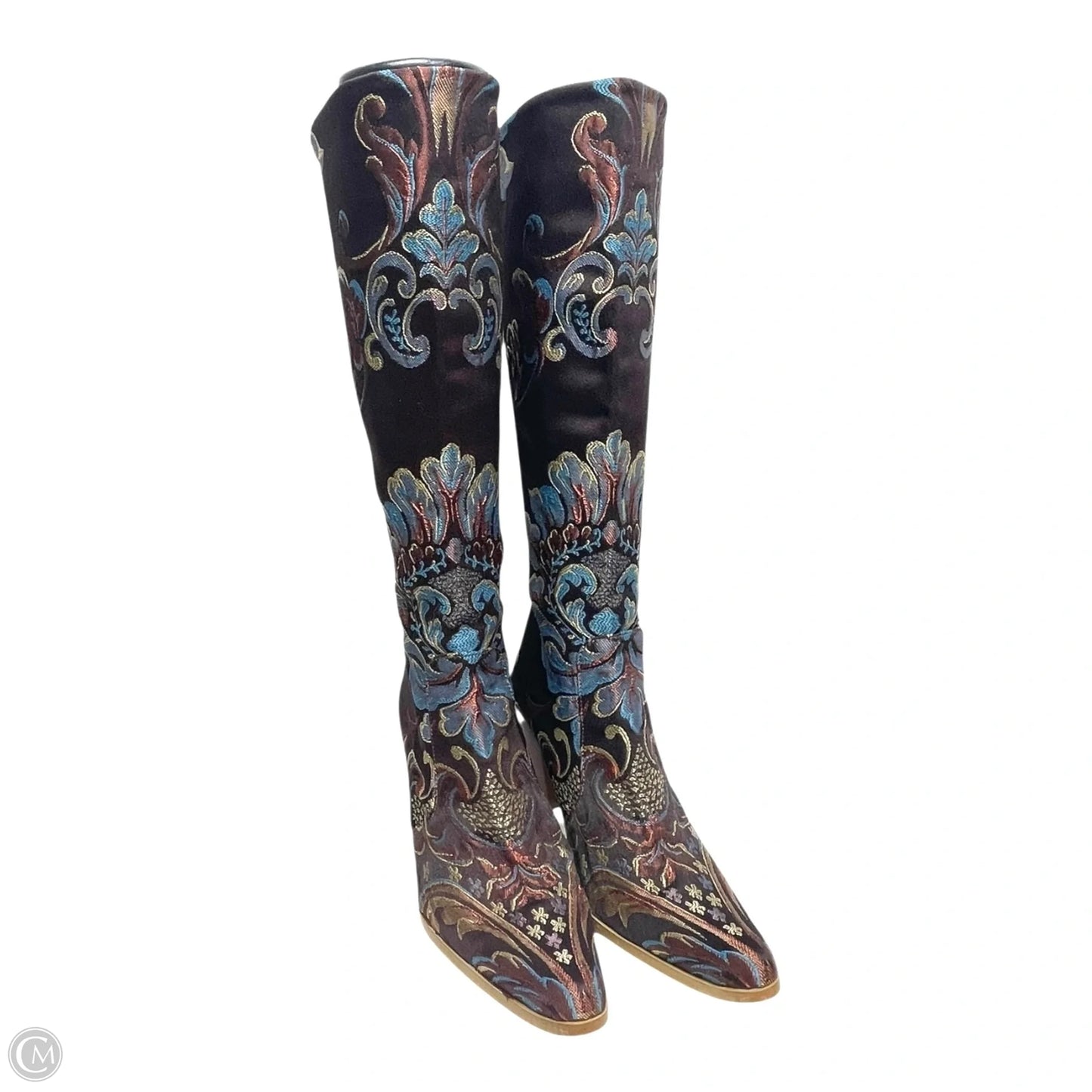 Boots Mid-calf Heels By ROCKWELL THARPE  In Blue & Brown, Size: 5.5