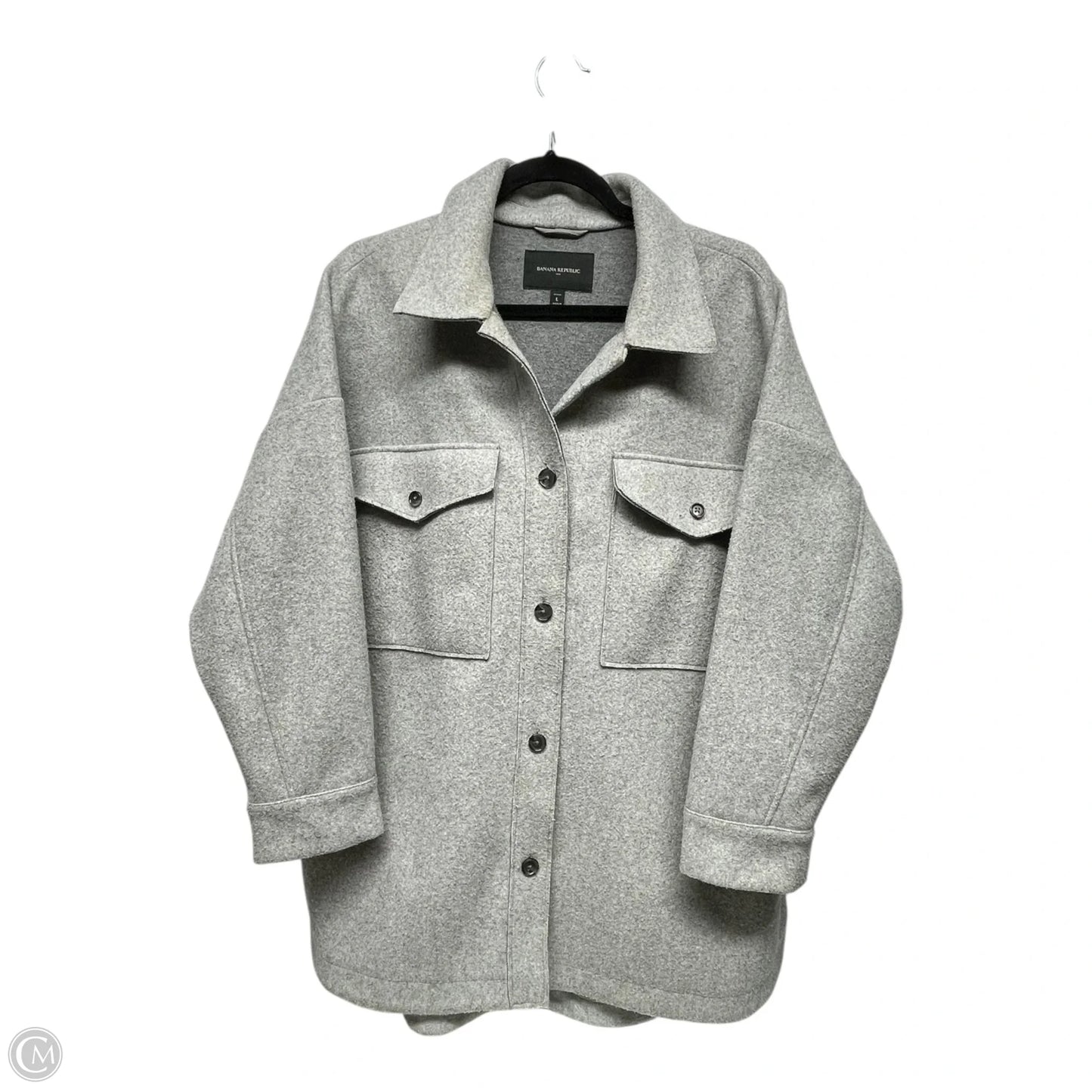 Jacket Shirt By Banana Republic In Grey, Size: L