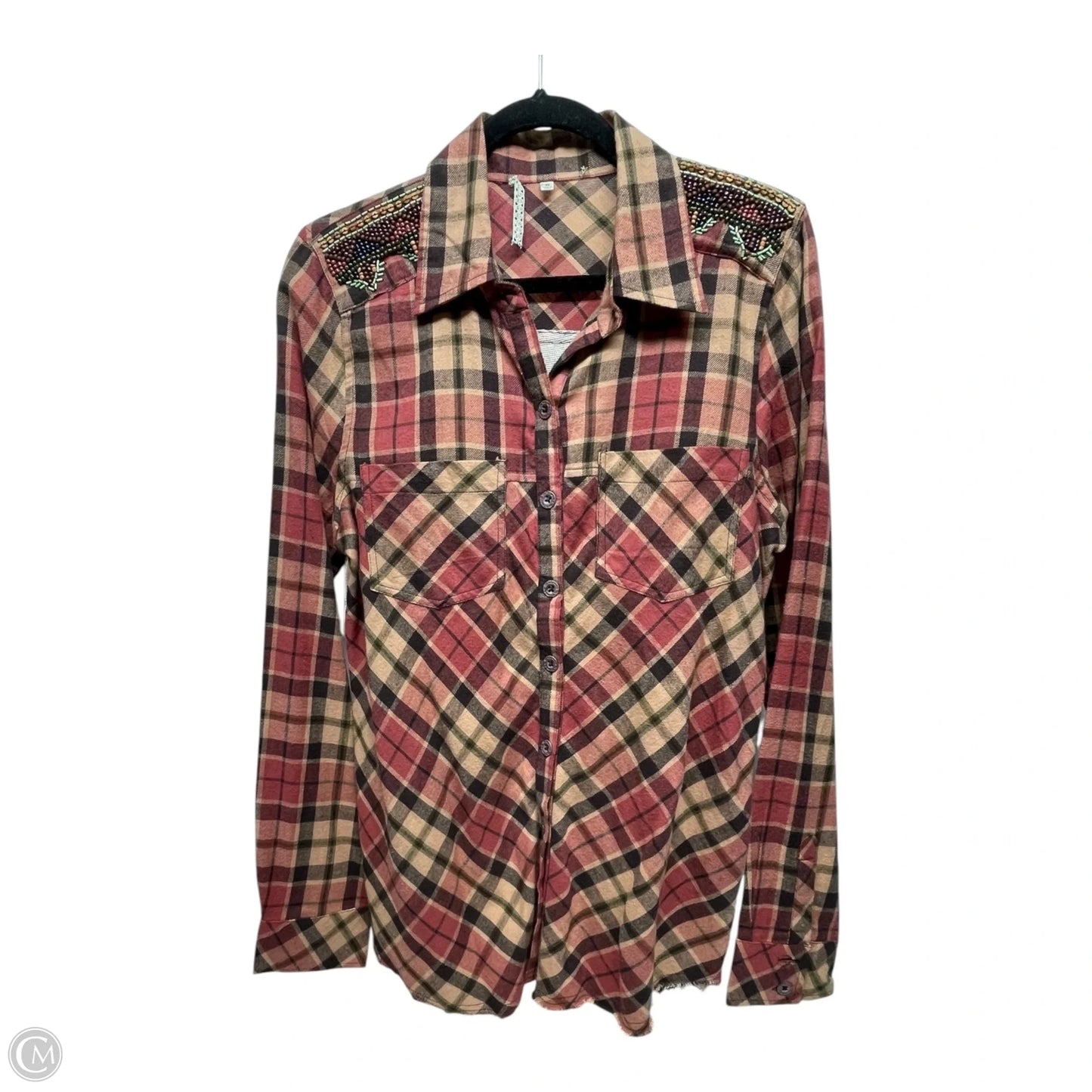 Top Long Sleeve By Gimmicks In Plaid Pattern, Size: M