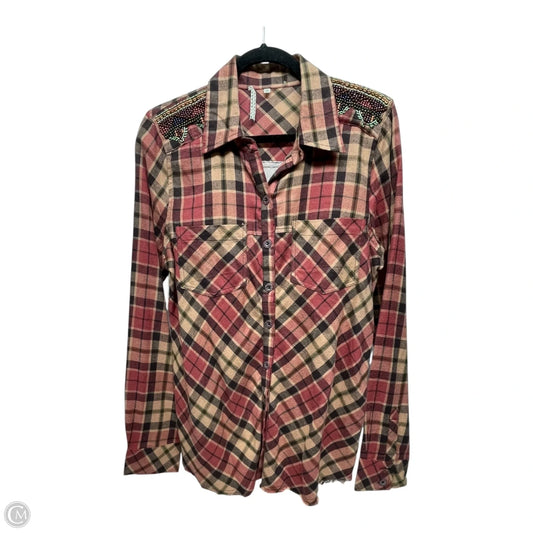 Top Long Sleeve By Gimmicks In Plaid Pattern, Size: M