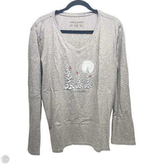 Top Long Sleeve By Life Is Good In Grey, Size: 2x