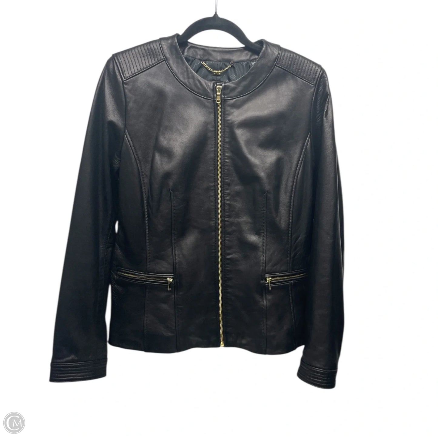 Jacket Leather By Cole-haan In Black, Size: M