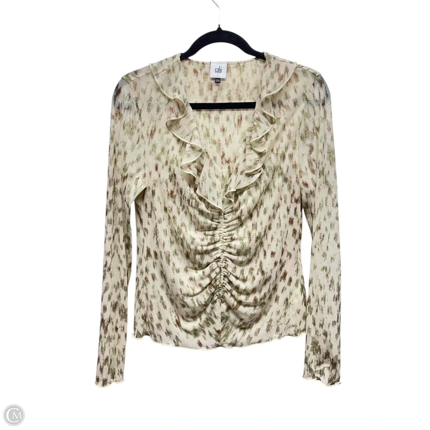 Blouse Long Sleeve By Cabi In Green & Tan, Size: S