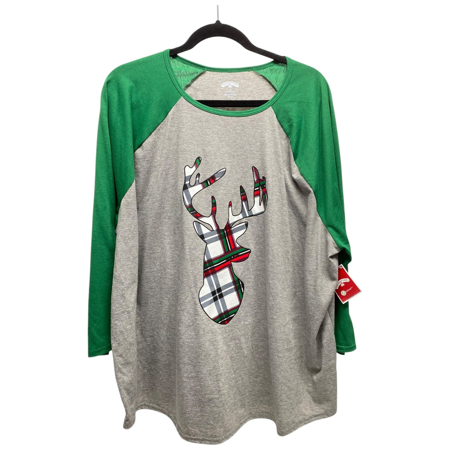 Top Long Sleeve By Holiday Time In Green & Grey, Size: 2x