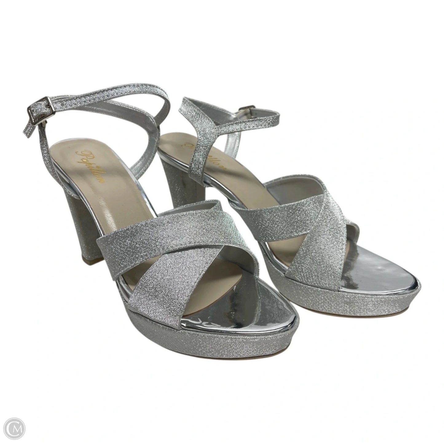 Shoes Heels Block By PAPILLON In Silver, Size: 9.5