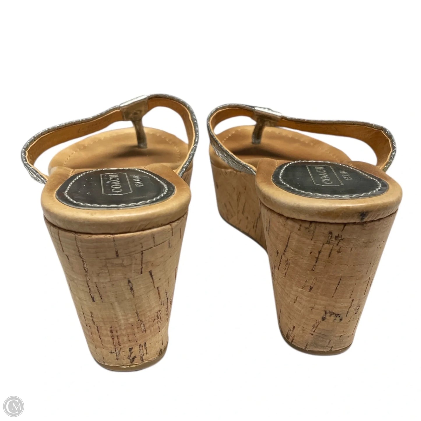 Sandals Designer By Coach In Silver & Tan, Size: 6