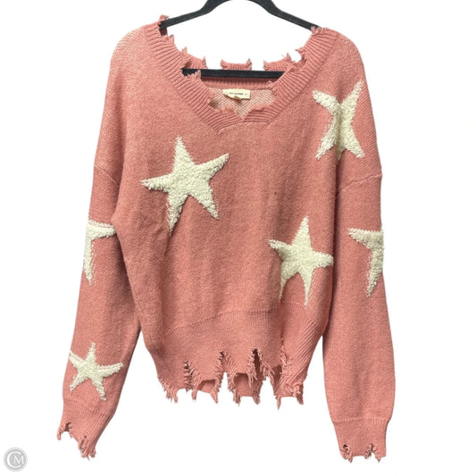 Sweater By Ee Some In Pink & White, Size: L
