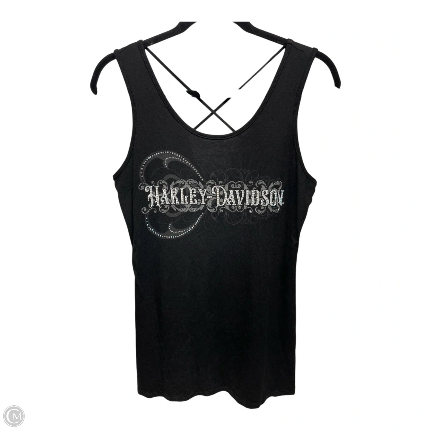 Top Sleeveless By Harley Davidson In Black & Silver, Size: S
