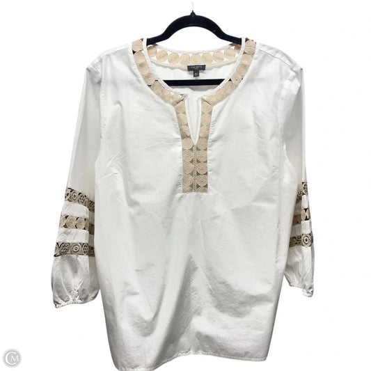 Top Long Sleeve By Talbots In Tan & White, Size: Xlp