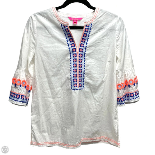 Top 3/4 Sleeve Designer By Lilly Pulitzer In Blue & White, Size: Xs