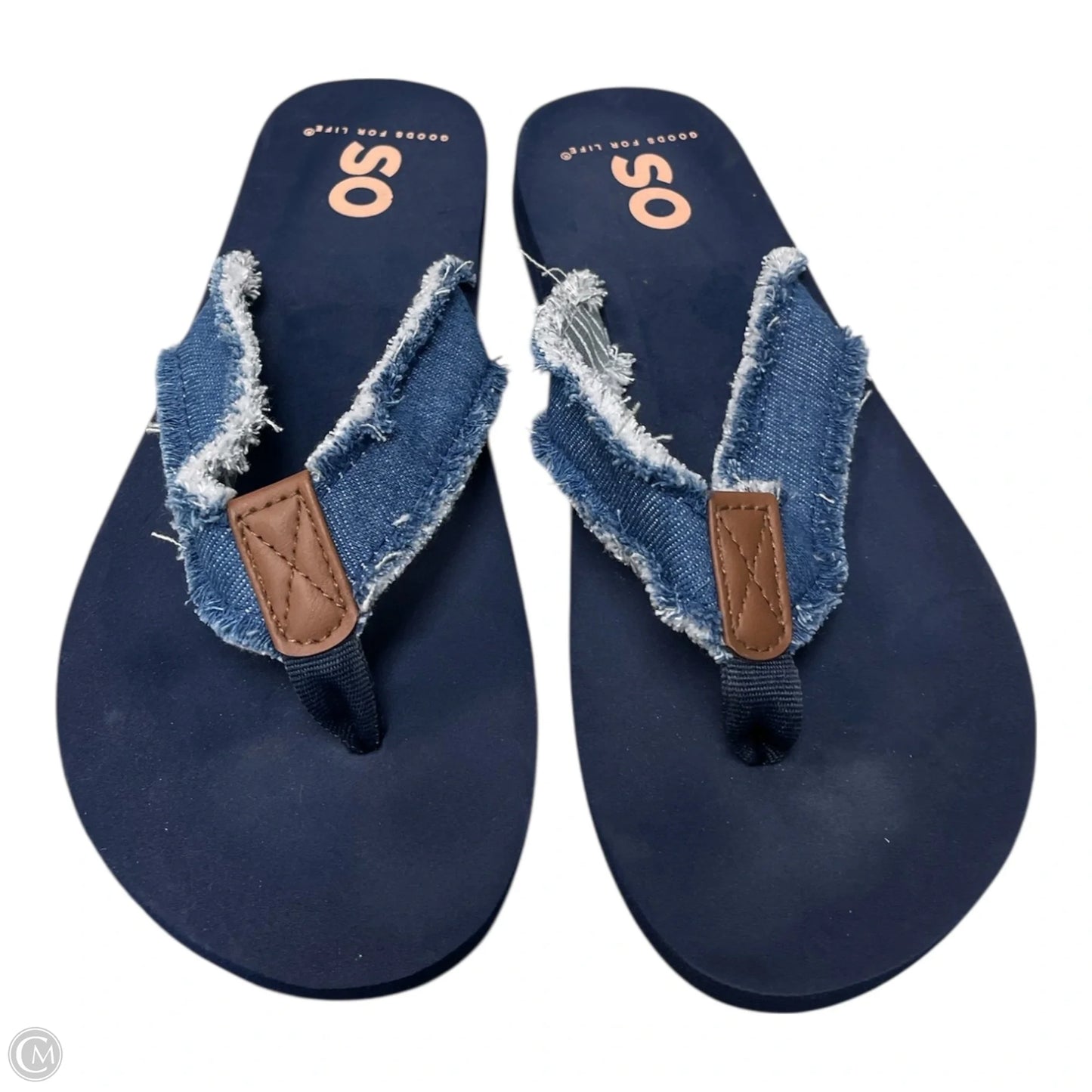 Sandals Flip Flops By So In Blue Denim, Size: 7