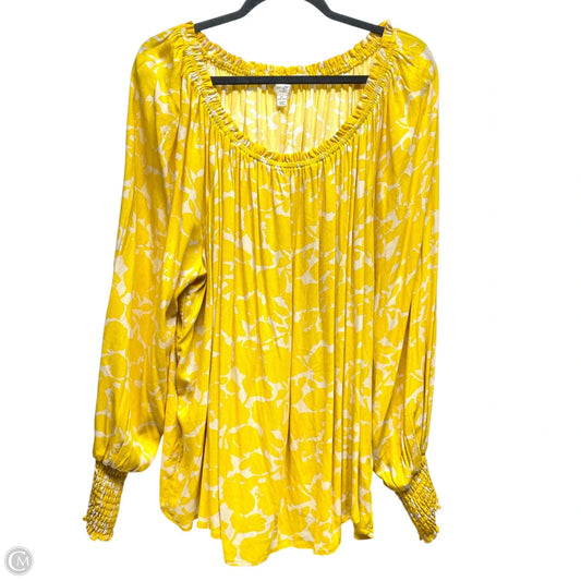 Top Long Sleeve By Terra & Sky In White & Yellow, Size: 2x