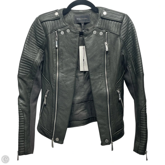 Jacket Moto Leather By Bcbgmaxazria In Green, Size: Xxs