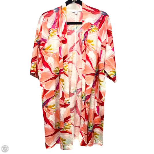 Sweater Cardigan By Chicos In Floral Print, Size: L