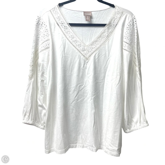 Top 3/4 Sleeve By Chicos In White, Size: L