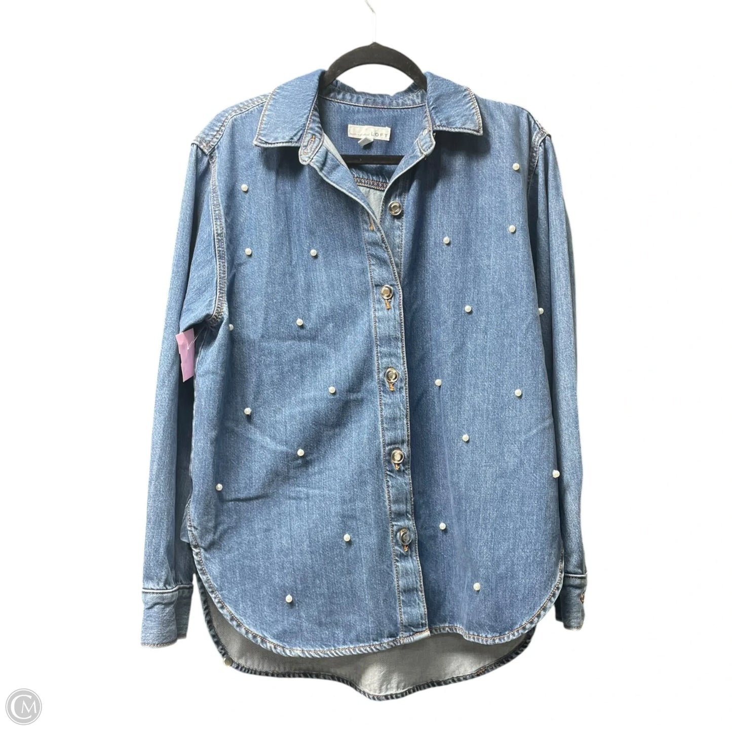 Jacket Shirt By Loft In Blue Denim, Size: M