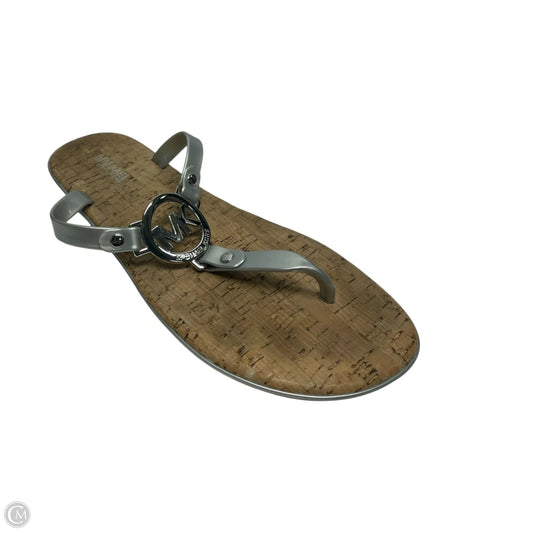 Sandals Flip Flops By Michael By Michael Kors In Silver & Tan, Size: 8