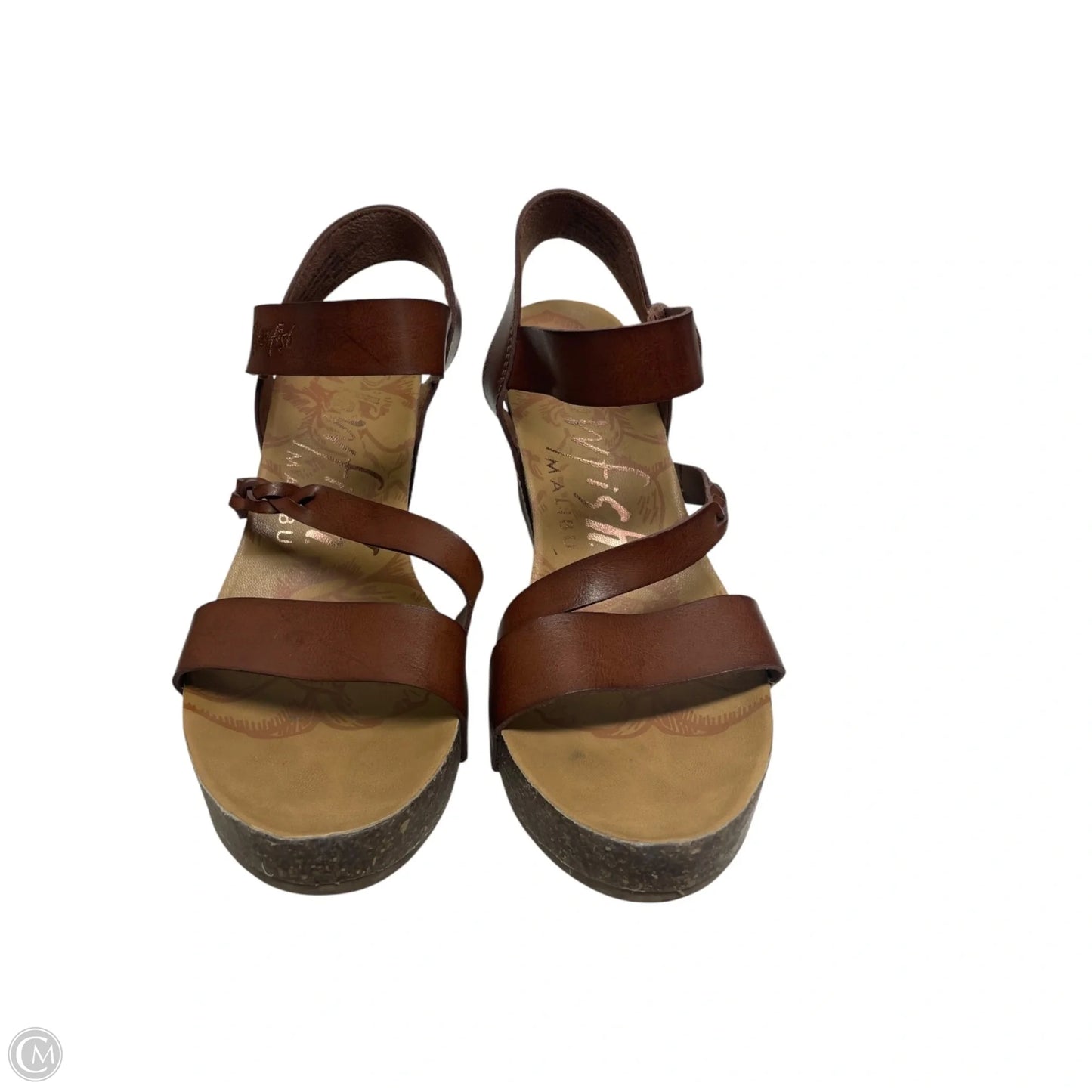 Sandals Heels Wedge By Blowfish In Brown & Tan, Size: 7.5
