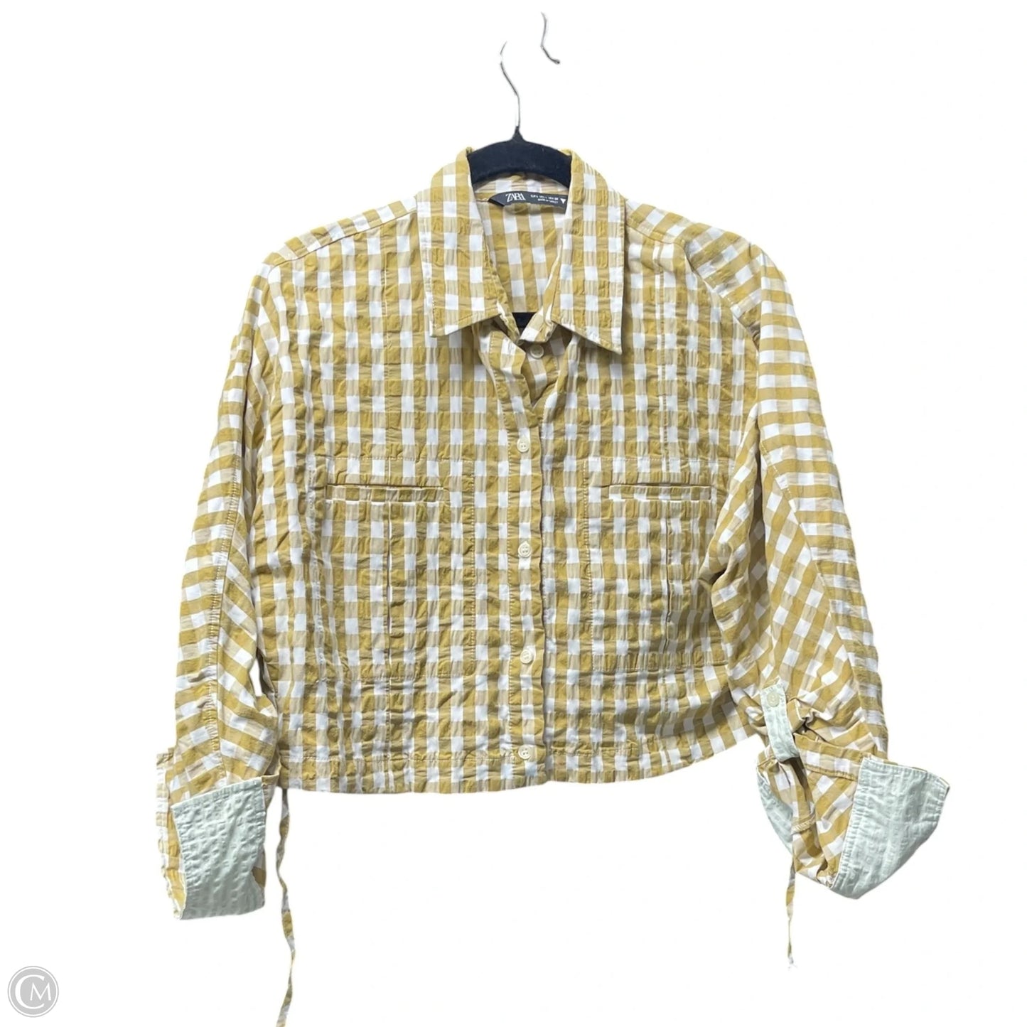 Top Long Sleeve By Zara In Checkered Pattern, Size: L