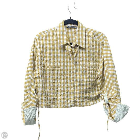 Top Long Sleeve By Zara In Checkered Pattern, Size: L