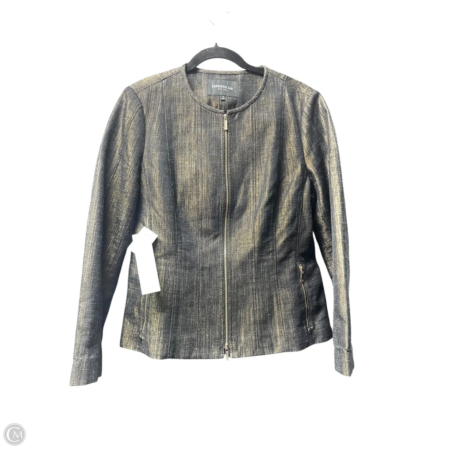 Jacket Designer By Lafayette 148 In Black & Gold, Size: 10