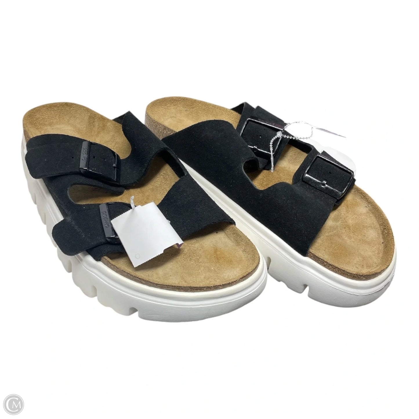 Sandals Flats By Birkenstock In Black & Tan, Size: 10