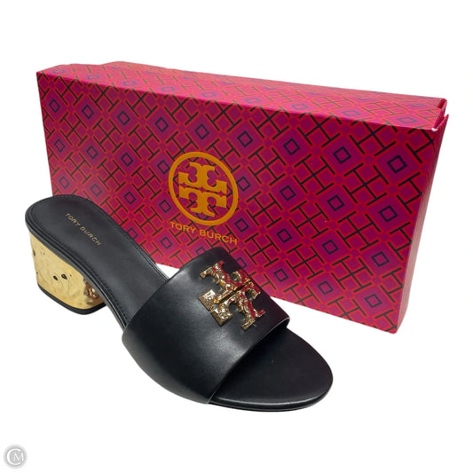 Sandals Designer By Tory Burch In Black & Gold, Size: 9