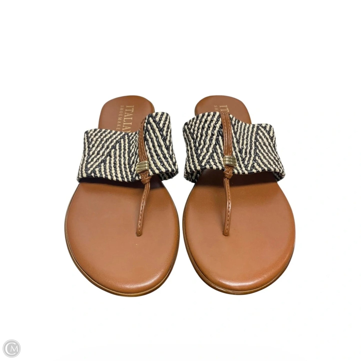 Sandals Flip Flops By Italian Shoemakers In Black & Cream, Size: 8