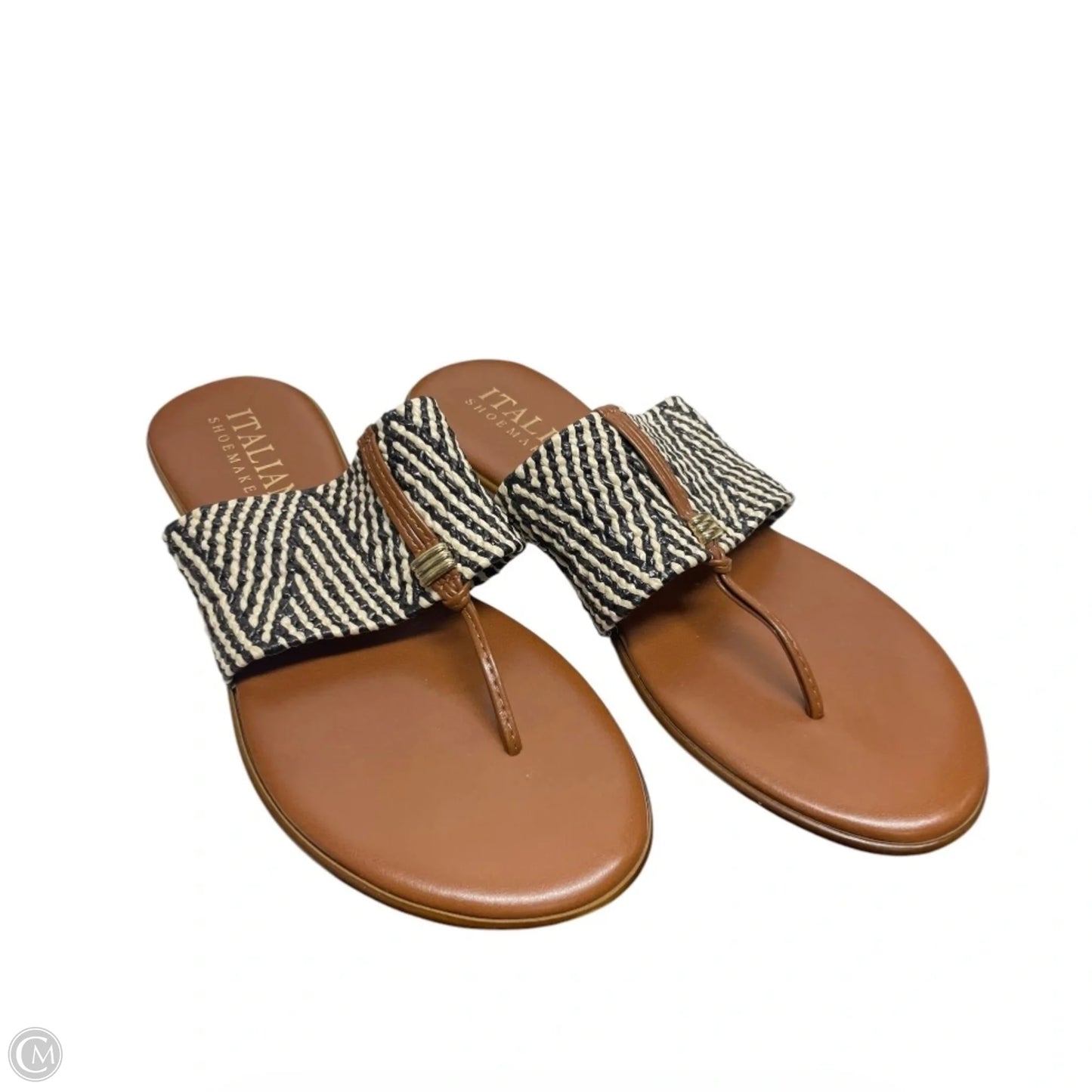 Sandals Flip Flops By Italian Shoemakers In Black & Cream, Size: 8