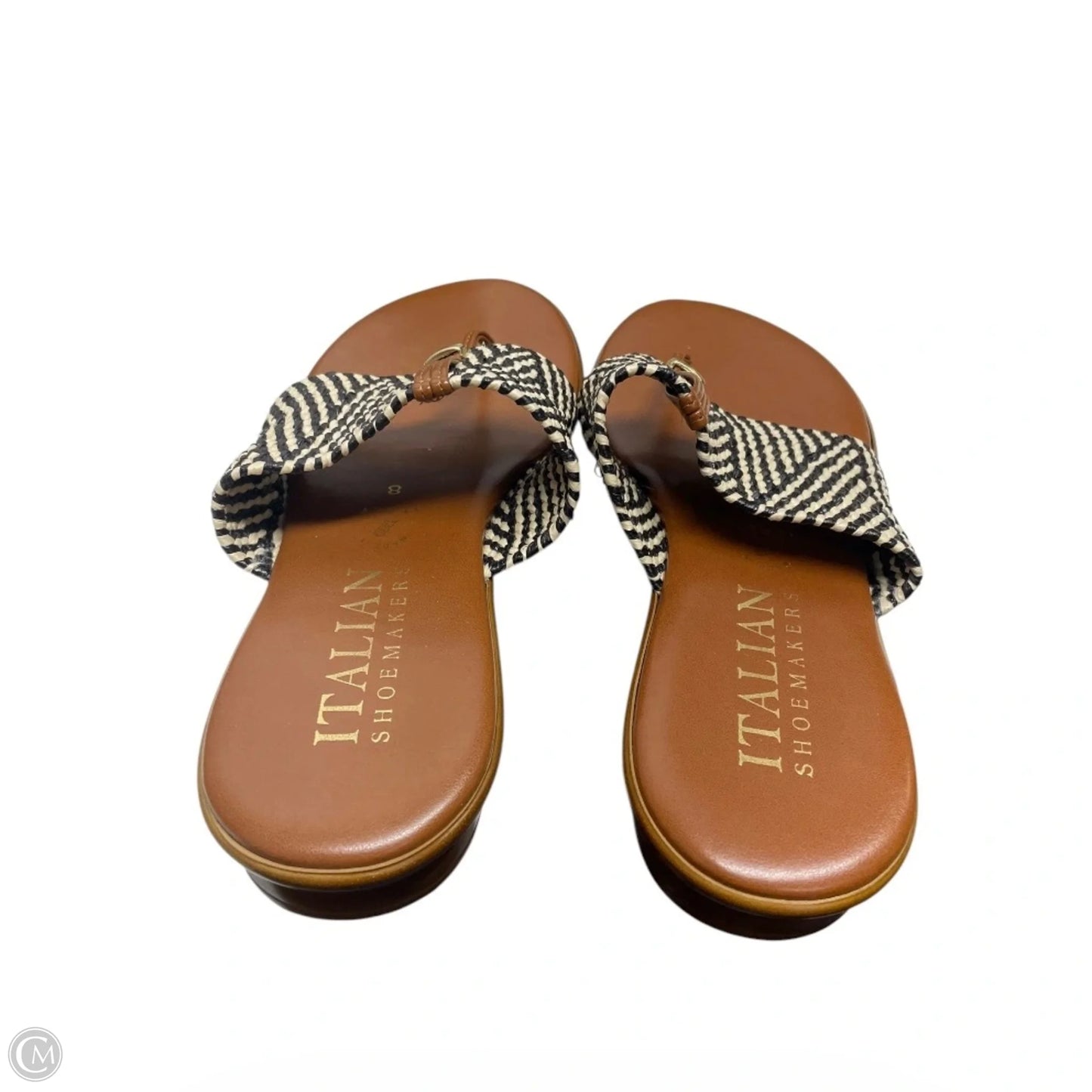 Sandals Flip Flops By Italian Shoemakers In Black & Cream, Size: 8