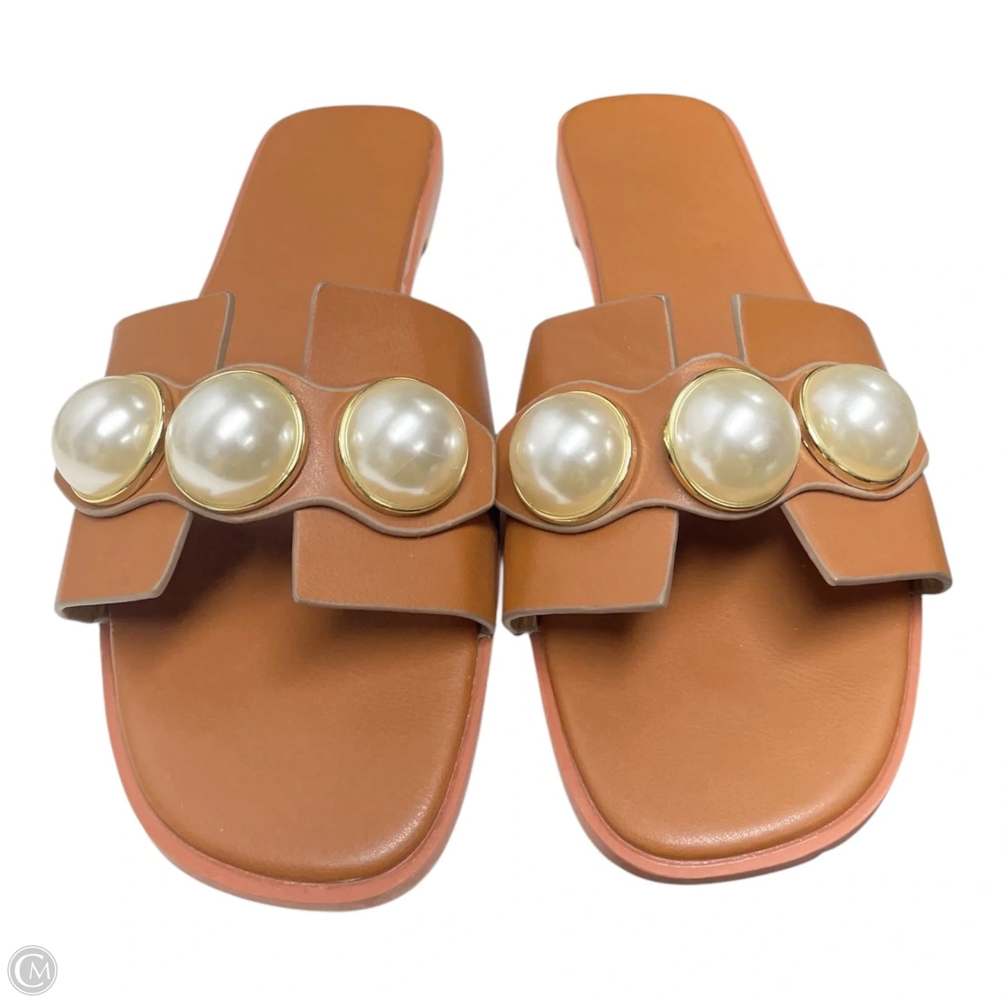 Sandals Flats By Clothes Mentor In Brown & Cream, Size: 7.5