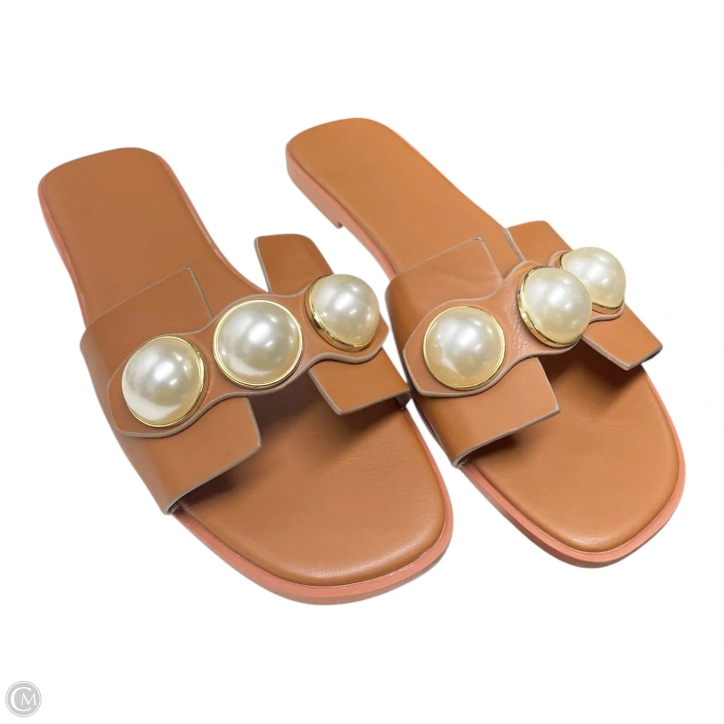 Sandals Flats By Clothes Mentor In Brown & Cream, Size: 7.5