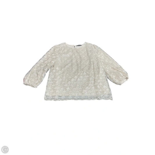 Blouse Long Sleeve By Adrianna Papell In Cream & Silver, Size: M
