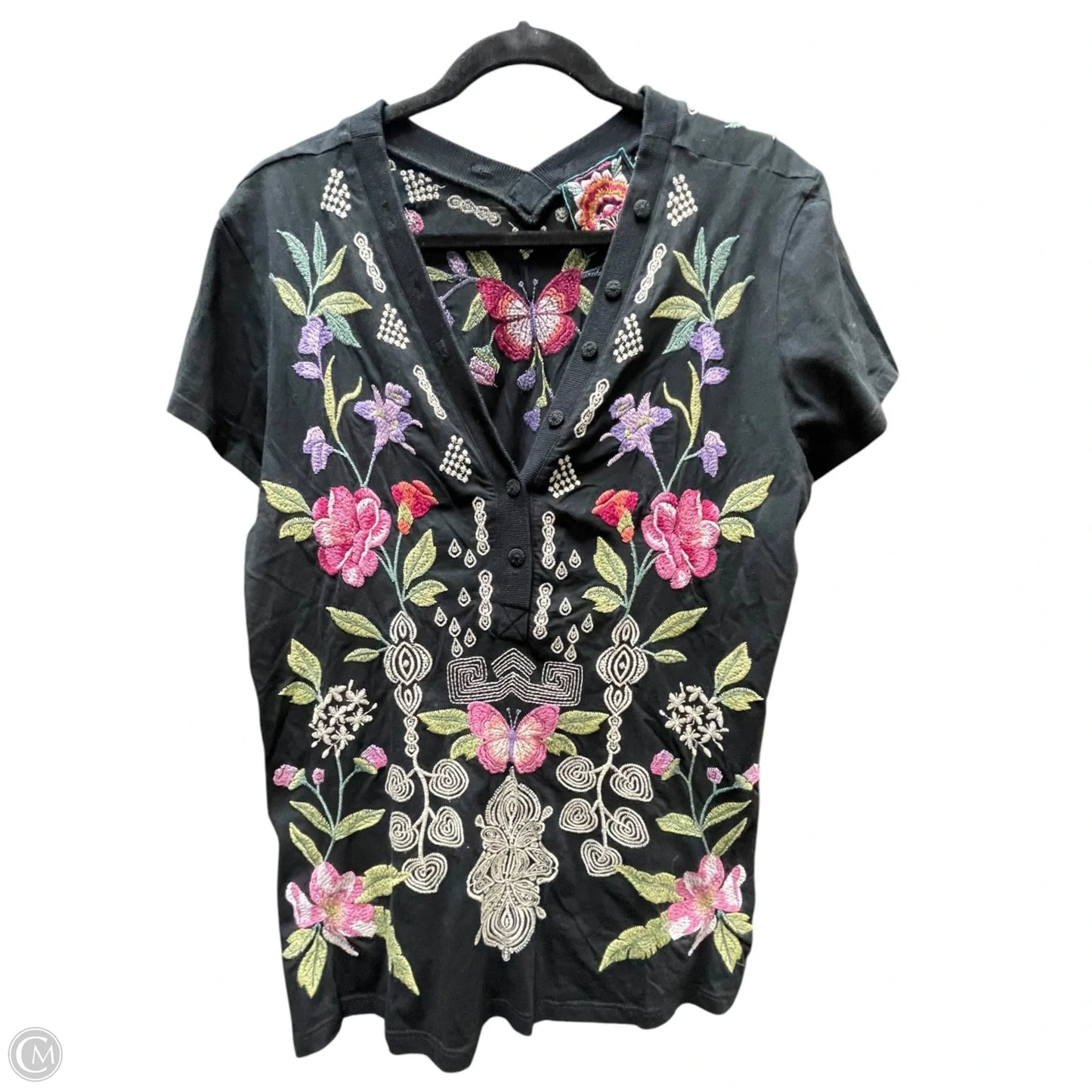 Top Short Sleeve Designer By Johnny Was In Floral Print, Size: M