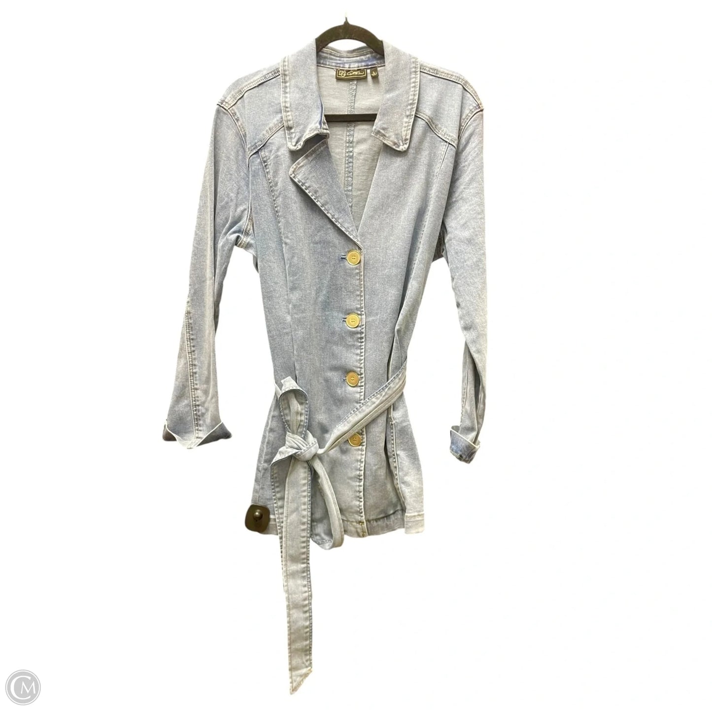 Coat Trench Coat By Dg2 In Blue Denim, Size: L