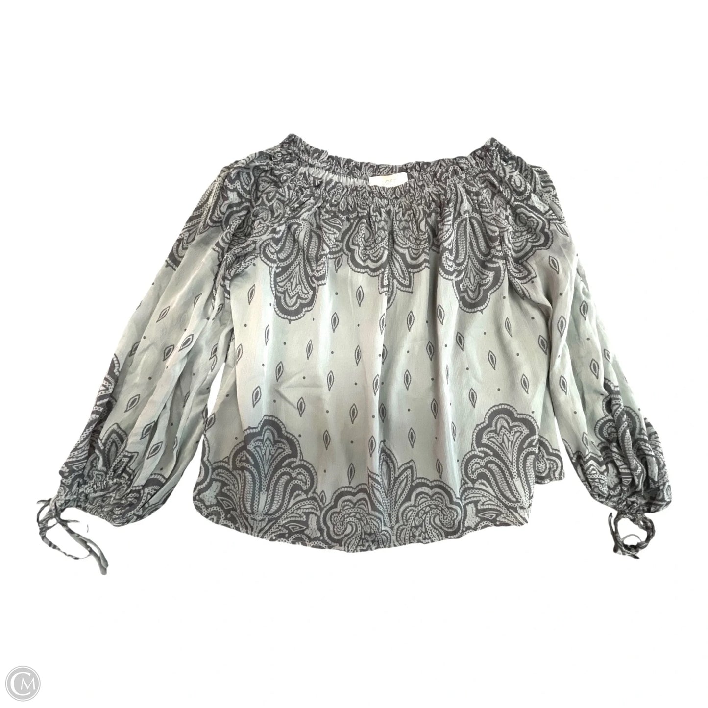Blouse Long Sleeve By Loft In Green & Grey, Size: S