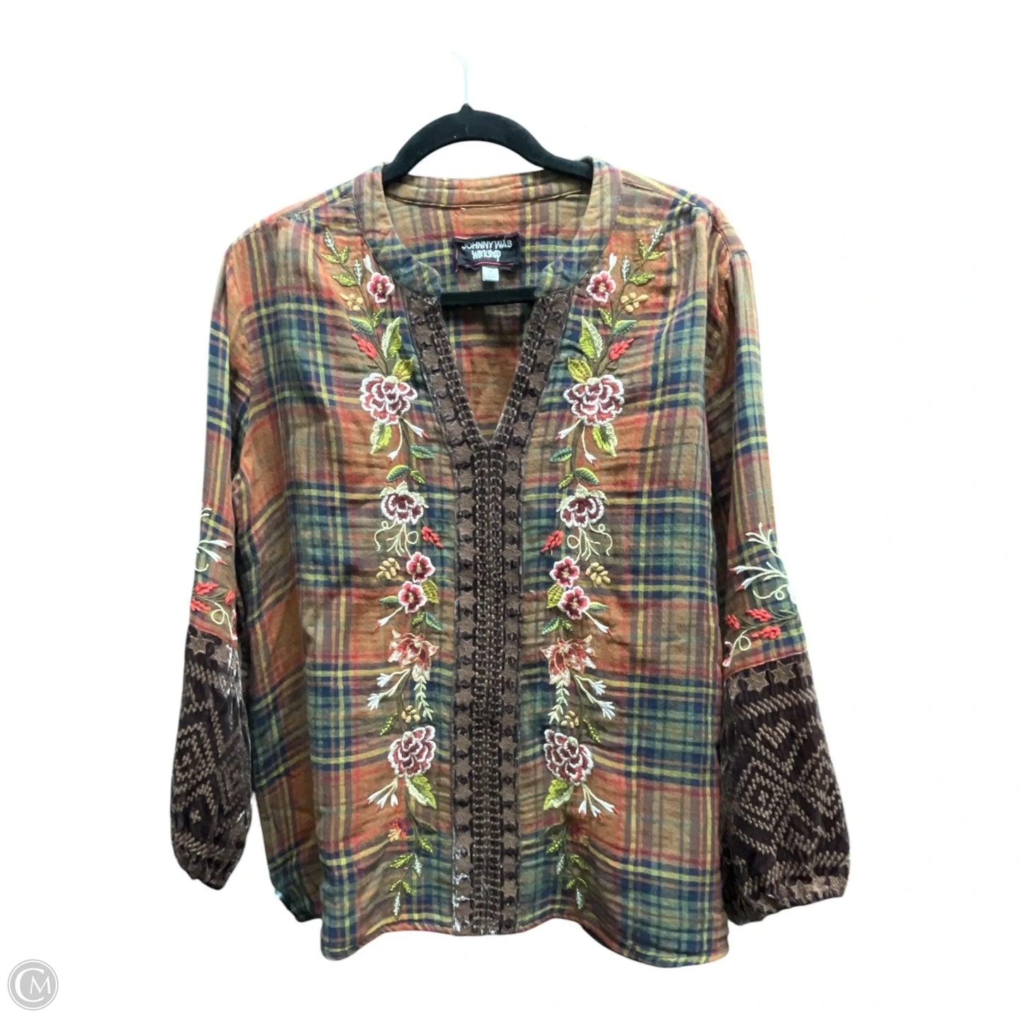 Top Long Sleeve Designer By Johnny Was In Plaid Pattern, Size: M