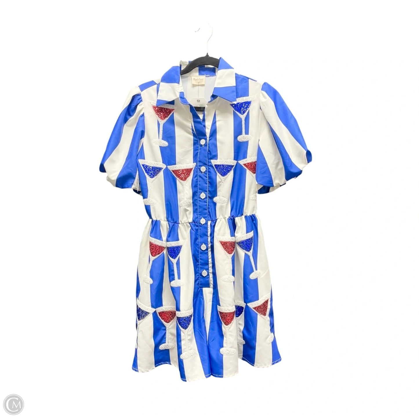 Dress Casual Short By Peach Love Cream California In Blue Red & White, Size: S
