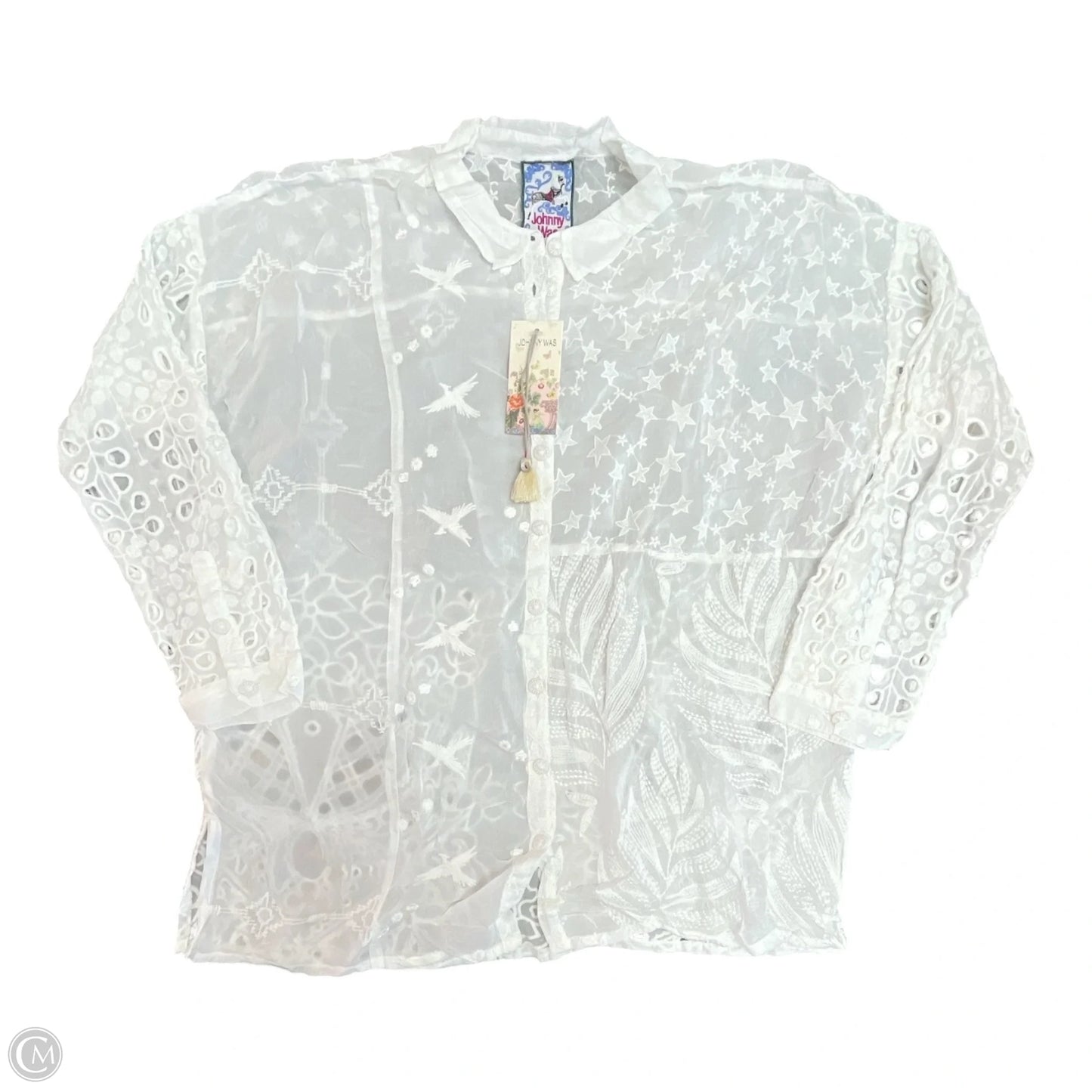 Top Long Sleeve Designer By Johnny Was In White, Size: L