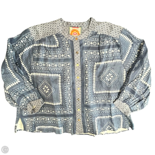 Blouse Designer By Johnny Was In Blue & White, Size: M