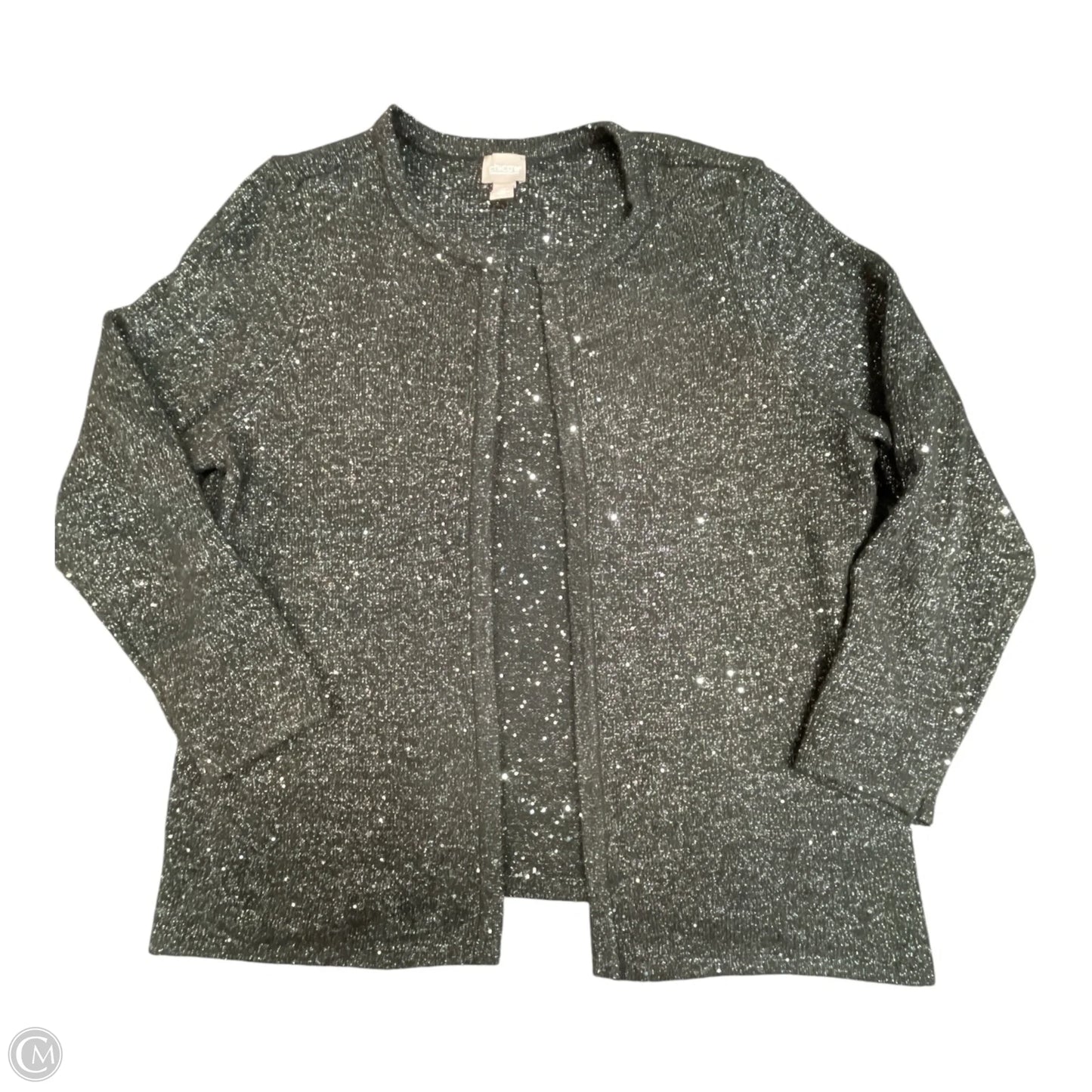 Sweater Cardigan By Chicos In Black & Silver, Size: Xl