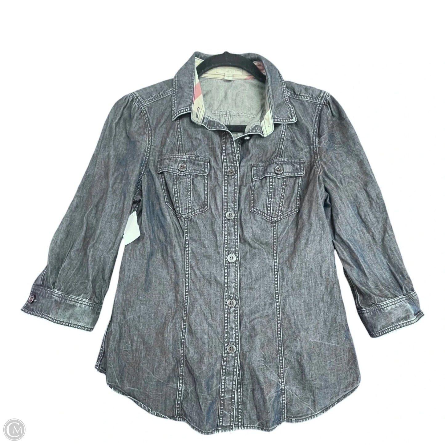 Top 3/4 Sleeve Luxury Designer By Burberry In Blue Denim, Size: S