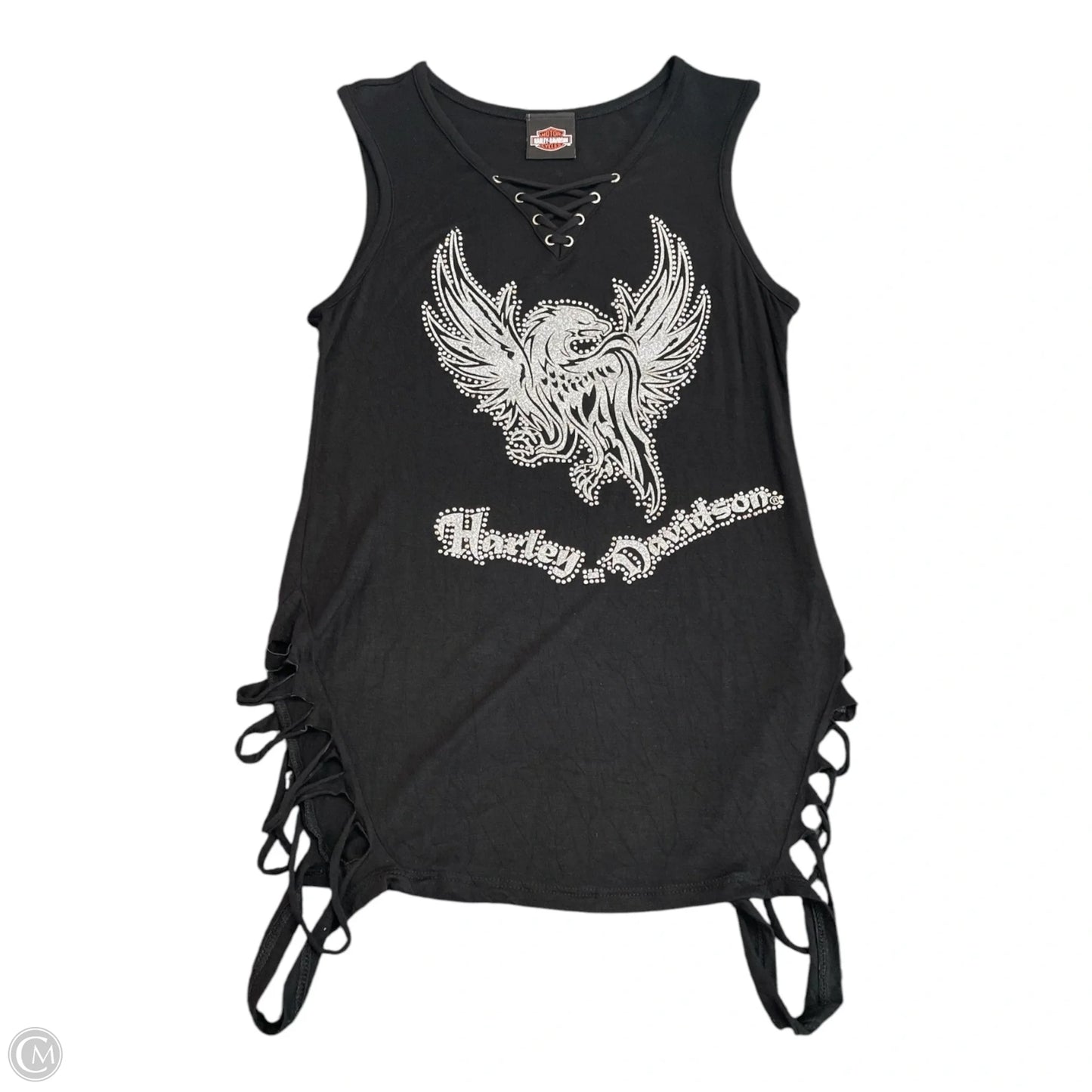 Top Sleeveless By Harley Davidson In Black & Silver, Size: S