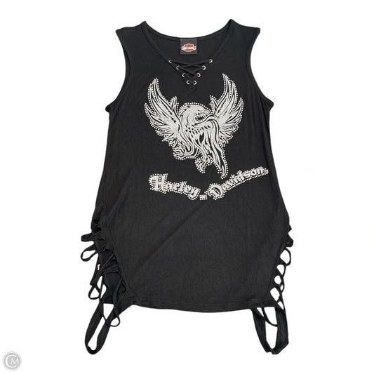 Top Sleeveless By Harley Davidson In Black & Silver, Size: S