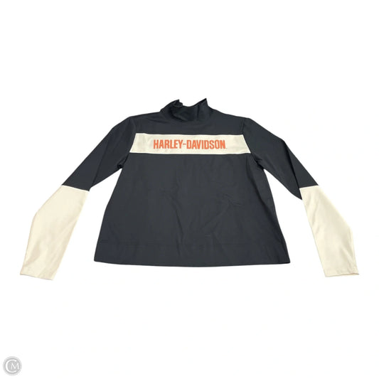 Athletic Top Long Sleeve Collar By Harley Davidson In Black & Cream, Size: M
