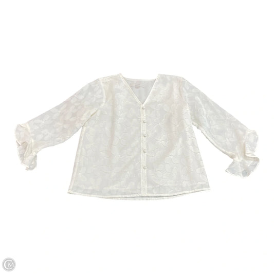 Blouse Long Sleeve By Loft In Cream, Size: Xxsp