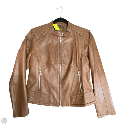 Jacket Moto By Clothes Mentor In Brown, Size: L
